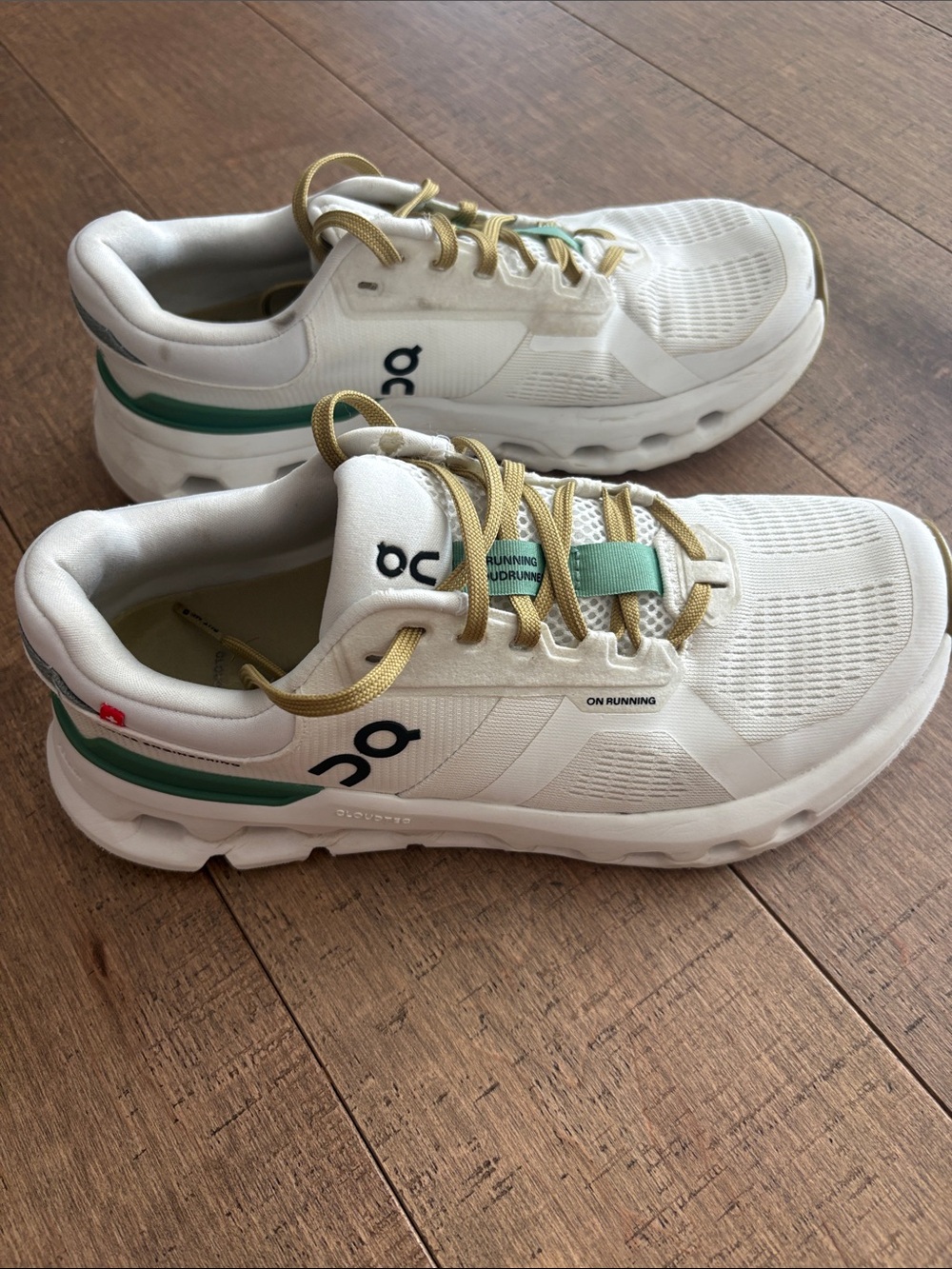 On Running White, Green & Gold Athletic Sneakers